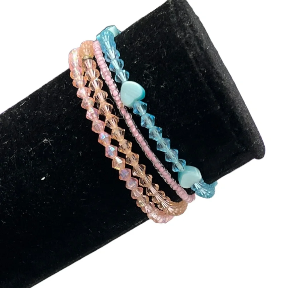 CRYSTAL STRETCH BRACELETS - PINK, PEACH, & BLUE - SET OF 4
